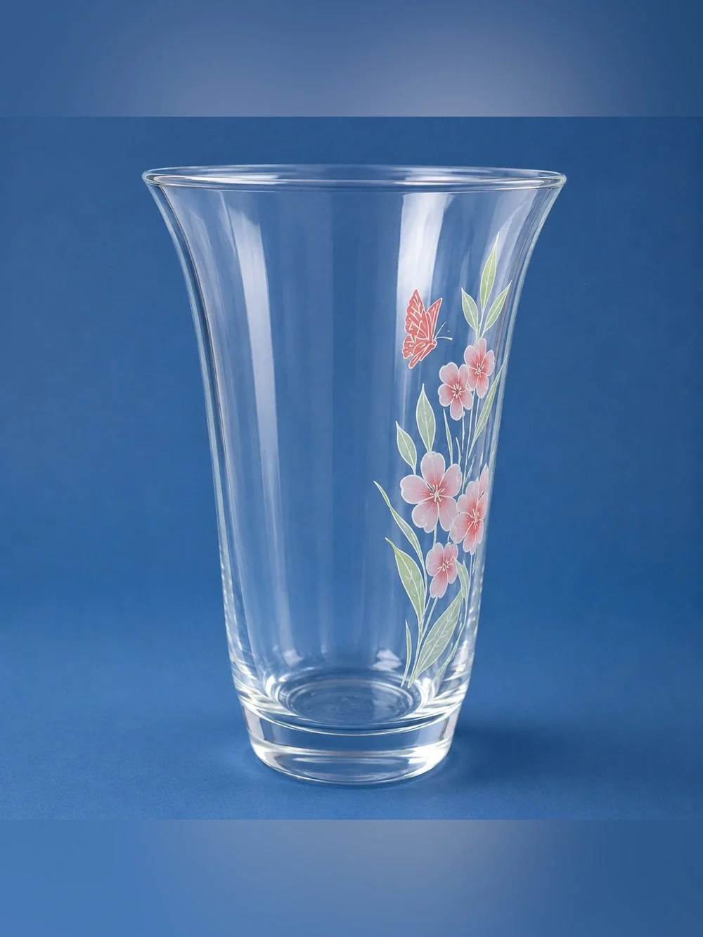 Handcut 24% Lead Crystal Vase Made in Turkey Pink Floral Design
